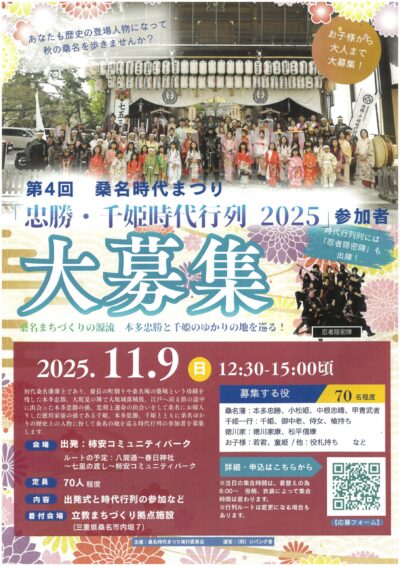 25/09/18 本多忠勝、千姫になりませんか？　桑名時代まつりの行列参加者を募集　10月10日締め切り